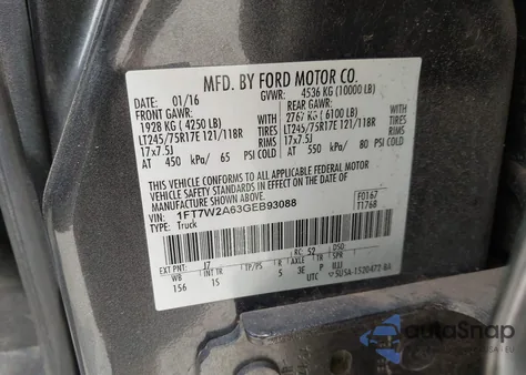2016 Ford F-250 Xl from USA, damaged, VIN 1FT7W2A63GEB93088